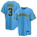 Tlead M.Brewers #3 Joey Ortiz Player Light Blue Road Stadium Game Stitched Jerseys