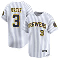 Tlead M.Brewers #3 Joey Ortiz Player White Stripes Home Limited Game Stitched Jerseys