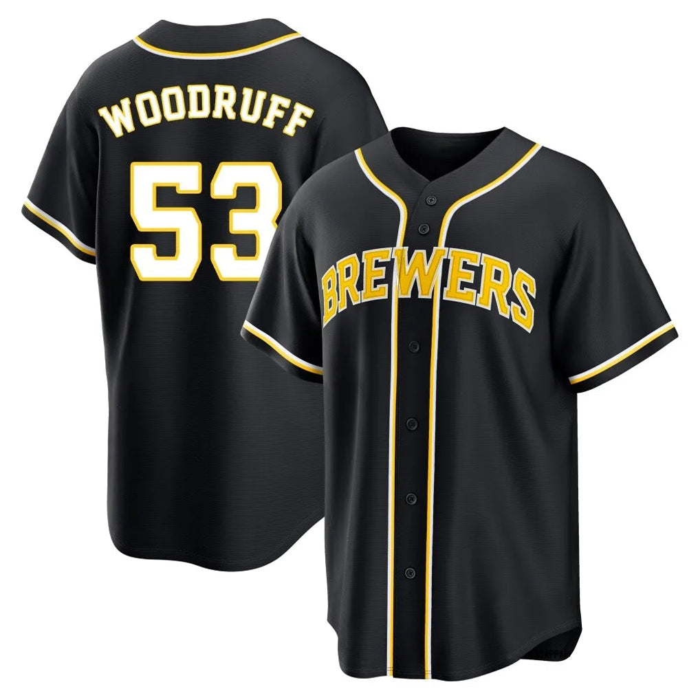 Tlead M.Brewers #53 Brandon Woodruff Player Black Fashion Out Home Game Stitched Jerseys