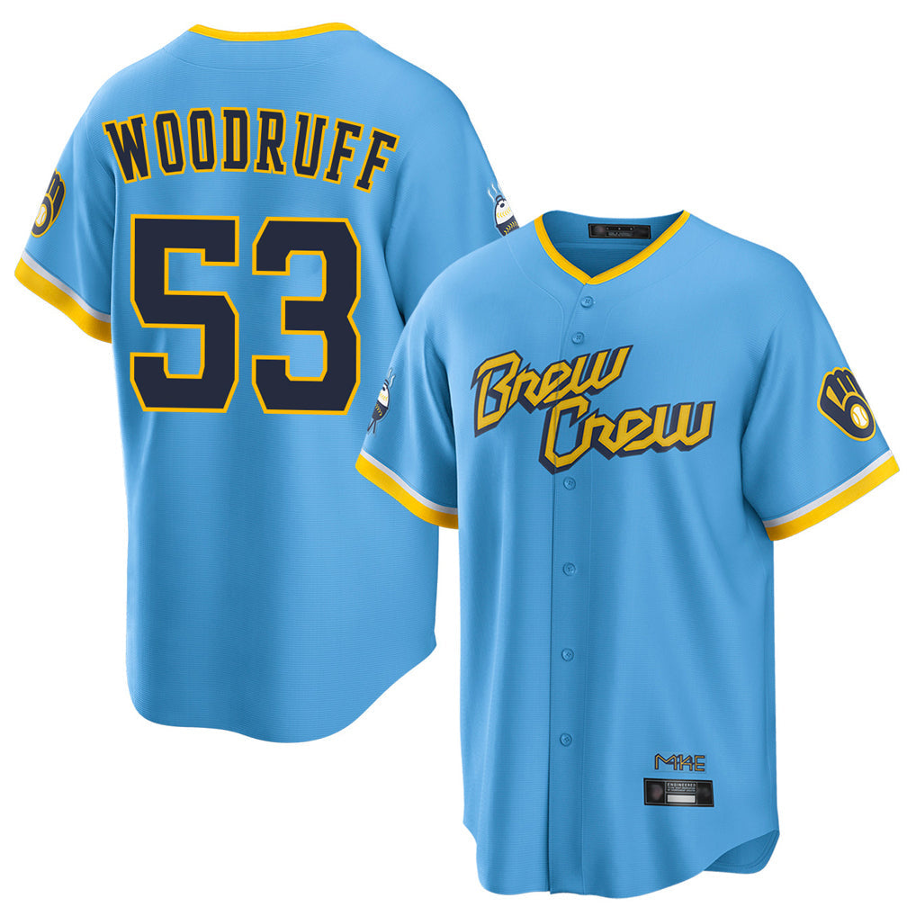 Tlead M.Brewers #53 Brandon Woodruff Player Light Blue City Connect Home Game Stitched Jerseys
