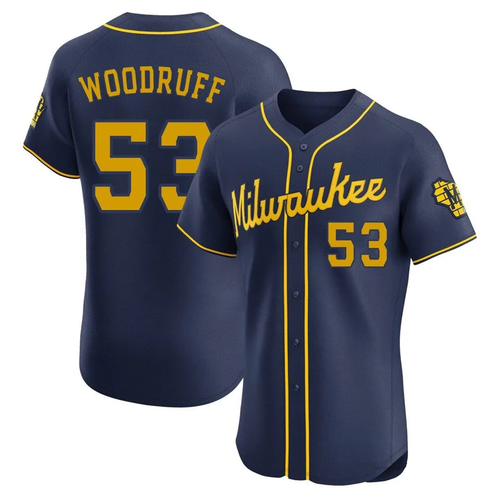 Tlead M.Brewers #53 Brandon Woodruff Player Navy Home Limited Elite Stitched Jerseys