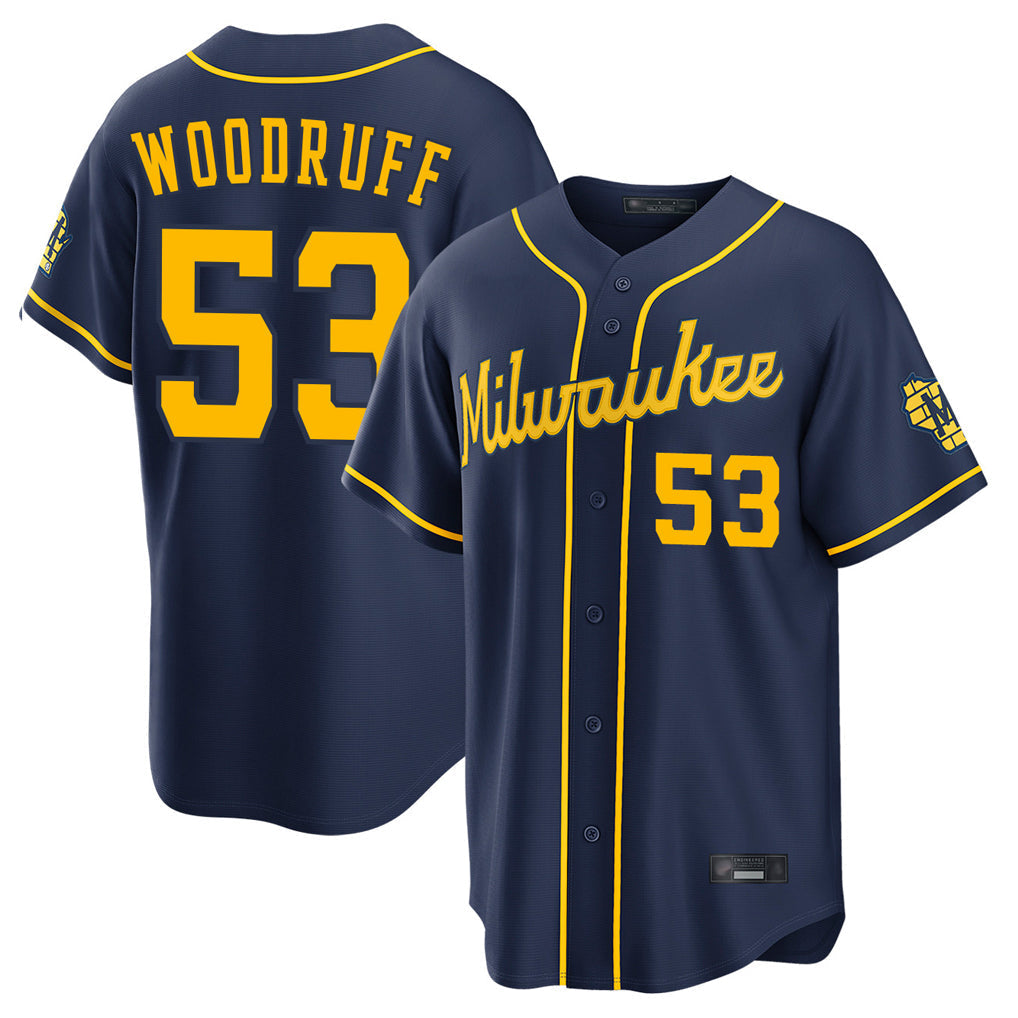 Tlead M.Brewers #53 Brandon Woodruff Player Navy Home Stadium Game Stitched Jerseys