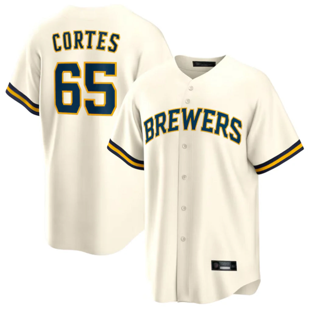 Tlead M.Brewers #65 Nestor Cortes Player Cream Home Game Stitched Jerseys