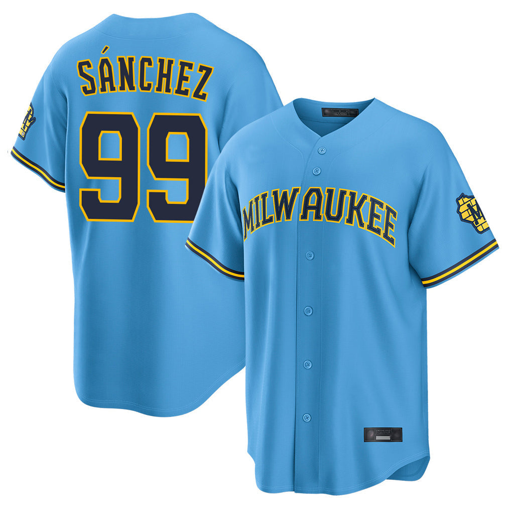 Tlead M.Brewers #99 Gary Sanchez Player Light Blue Road Stadium Game Stitched Jerseys
