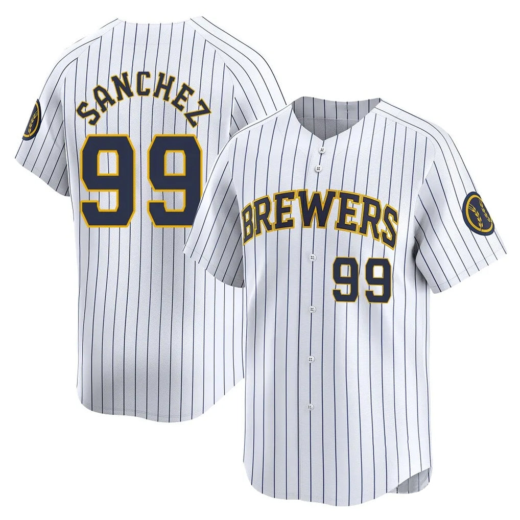 Tlead M.Brewers #99 Gary Sanchez Player White Stripes Home Game Stitched Jerseys