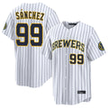 Tlead M.Brewers #99 Gary Sanchez Player White Stripes Home Limited Game Stitched Jerseys