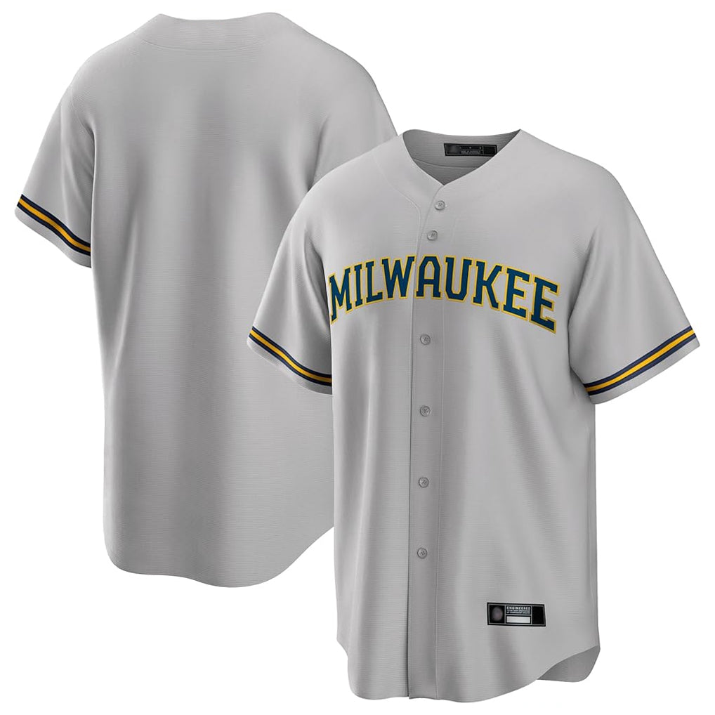 Tlead M.Brewers Blank Player Gray Home Game Stitched Jerseys