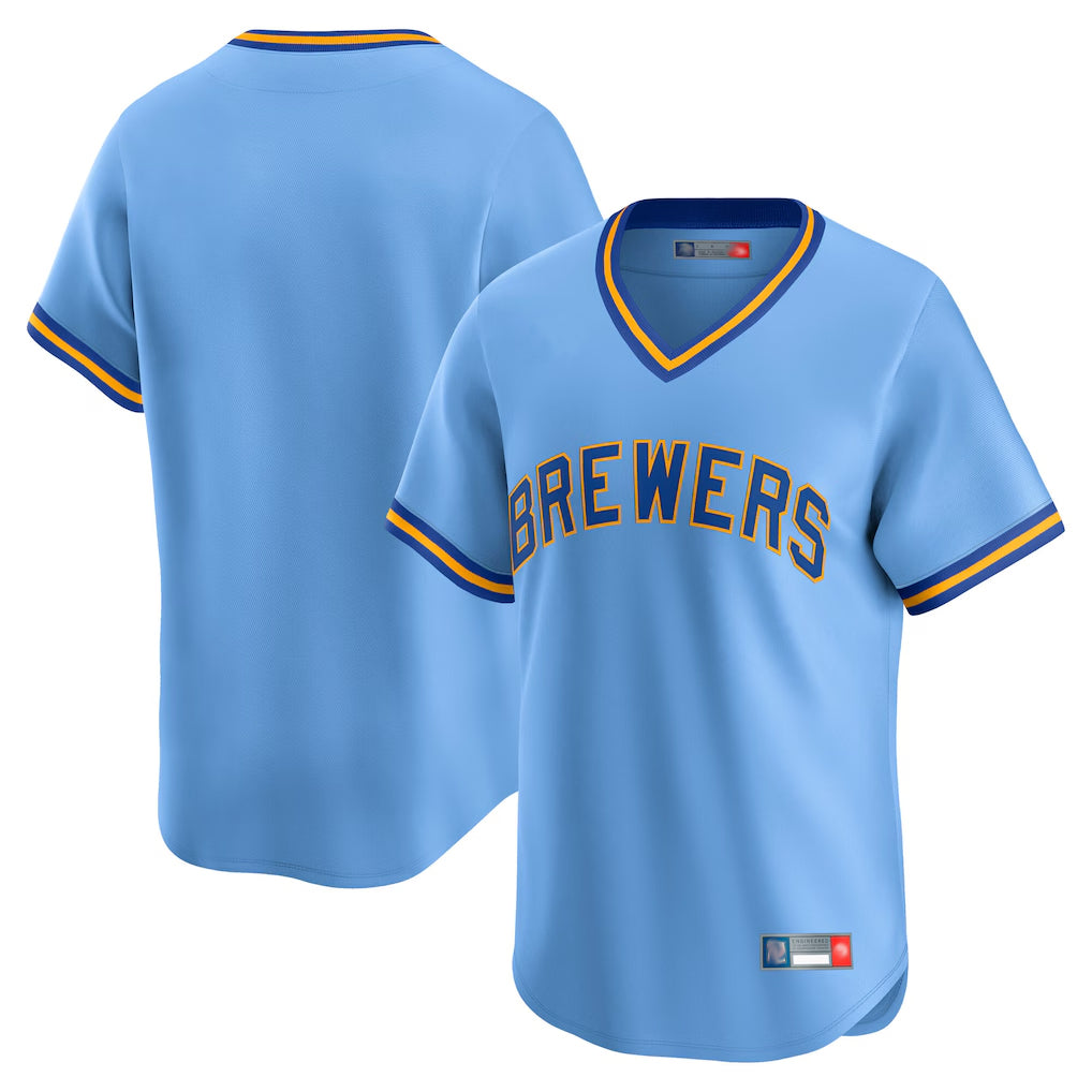 Tlead M.Brewers Blank Player Light Blue Cooperstown Collection T-shirt Stitched Jerseys