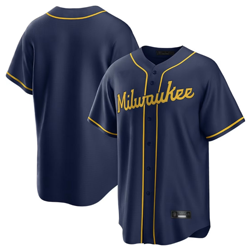 Tlead M.Brewers Blank Player Navy Home Game Stitched Jerseys