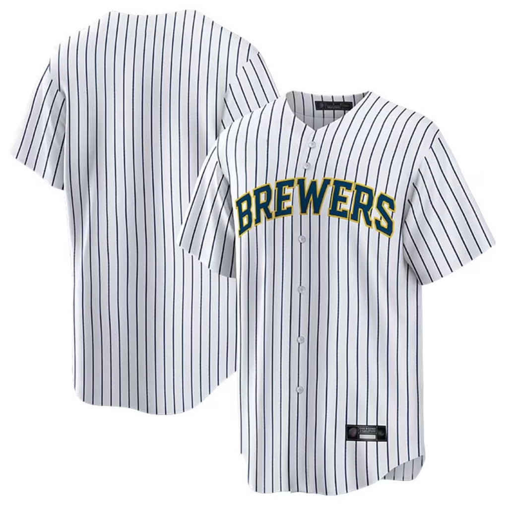 Tlead M.Brewers Blank Player White Stripes Home Game Stitched Jerseys