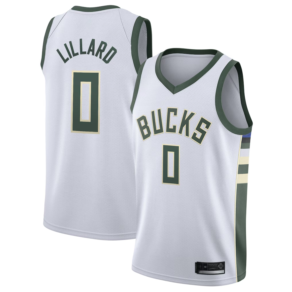 Tlead M.Bucks #0 Damian Lillard White Swingman Player Jerseys - Association Edition