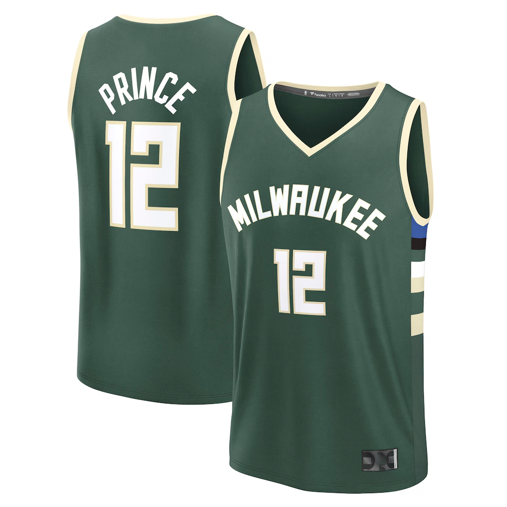 Tlead M.Bucks #12 Taurean Prince Hunter Green Fast Break Replica Player Jerseys - Icon Edition