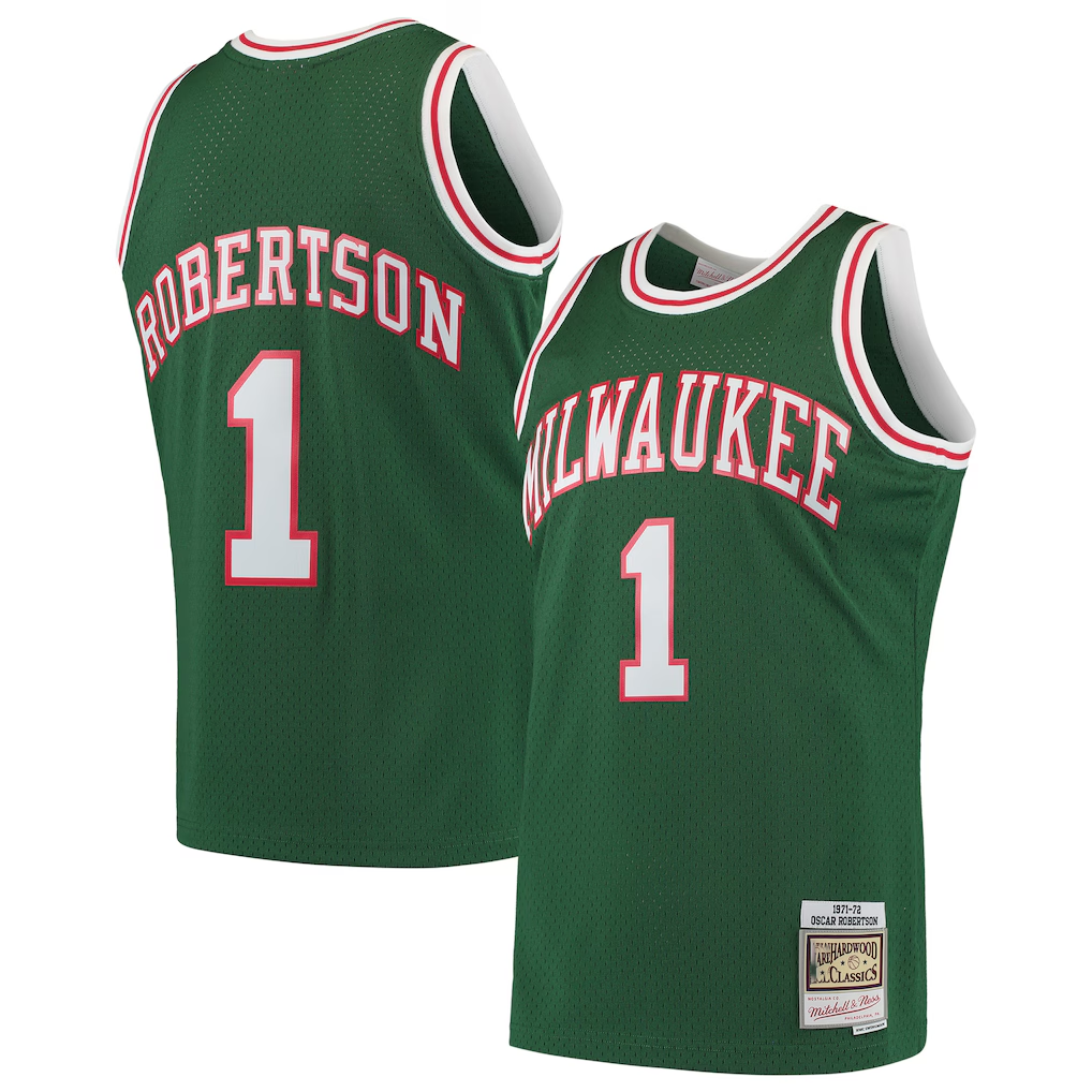 Tlead M.Bucks #1 Oscar Robertson Mitchell & Ness Green 197172 Hardwood Classics Swingman Jerseys