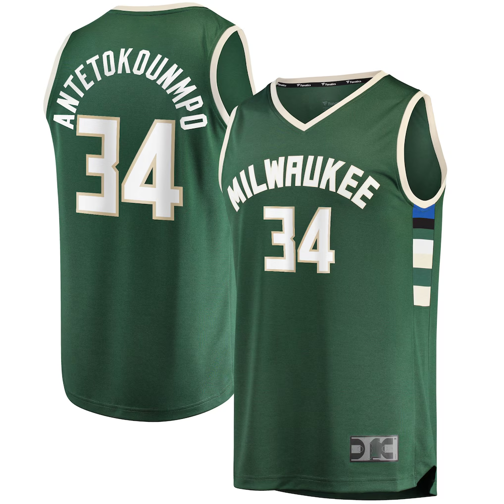Tlead M.Bucks #34 Giannis Antetokounmpo Hunter Green Big & Tall Fast Break Player Jerseys - Icon Edition