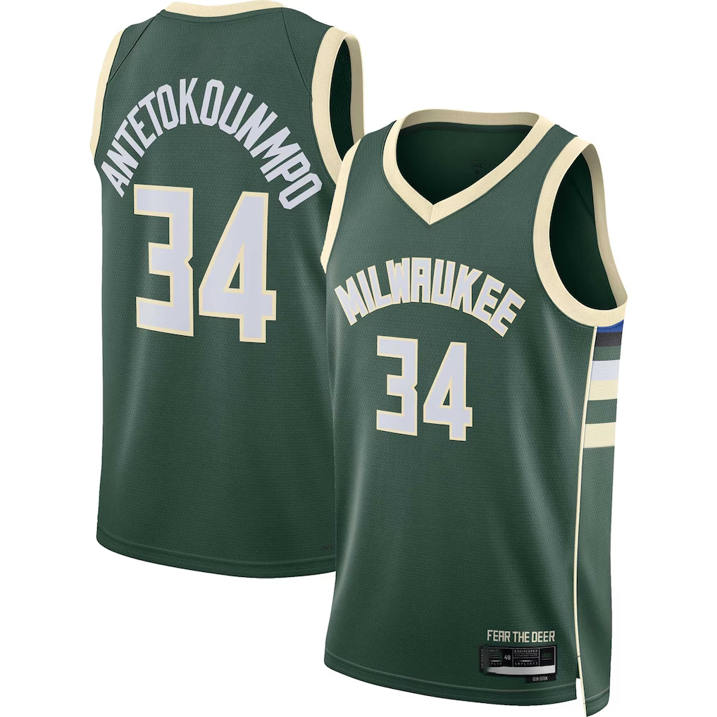 Tlead M.Bucks #34 Giannis Antetokounmpo Hunter Green Swingman Jerseys - Icon Edition