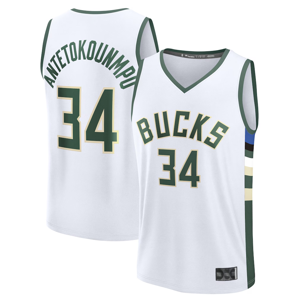 Tlead M.Bucks #34 Giannis Antetokounmpo White Fast Break Replica Player Jerseys - Association Edition