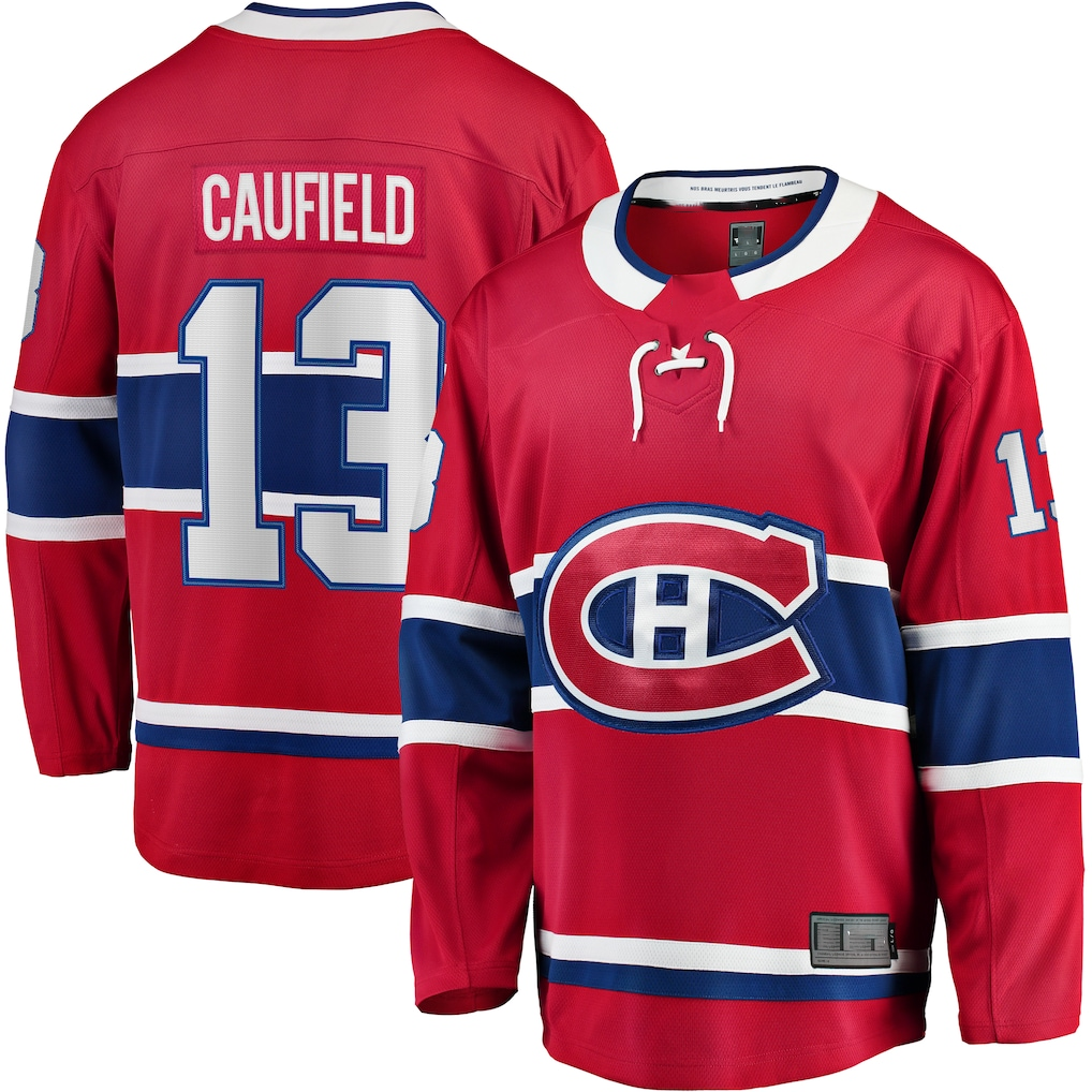 Tlead M.Canadiens #13 Cole Caufield Red Home Premier Breakaway Player Jerseys