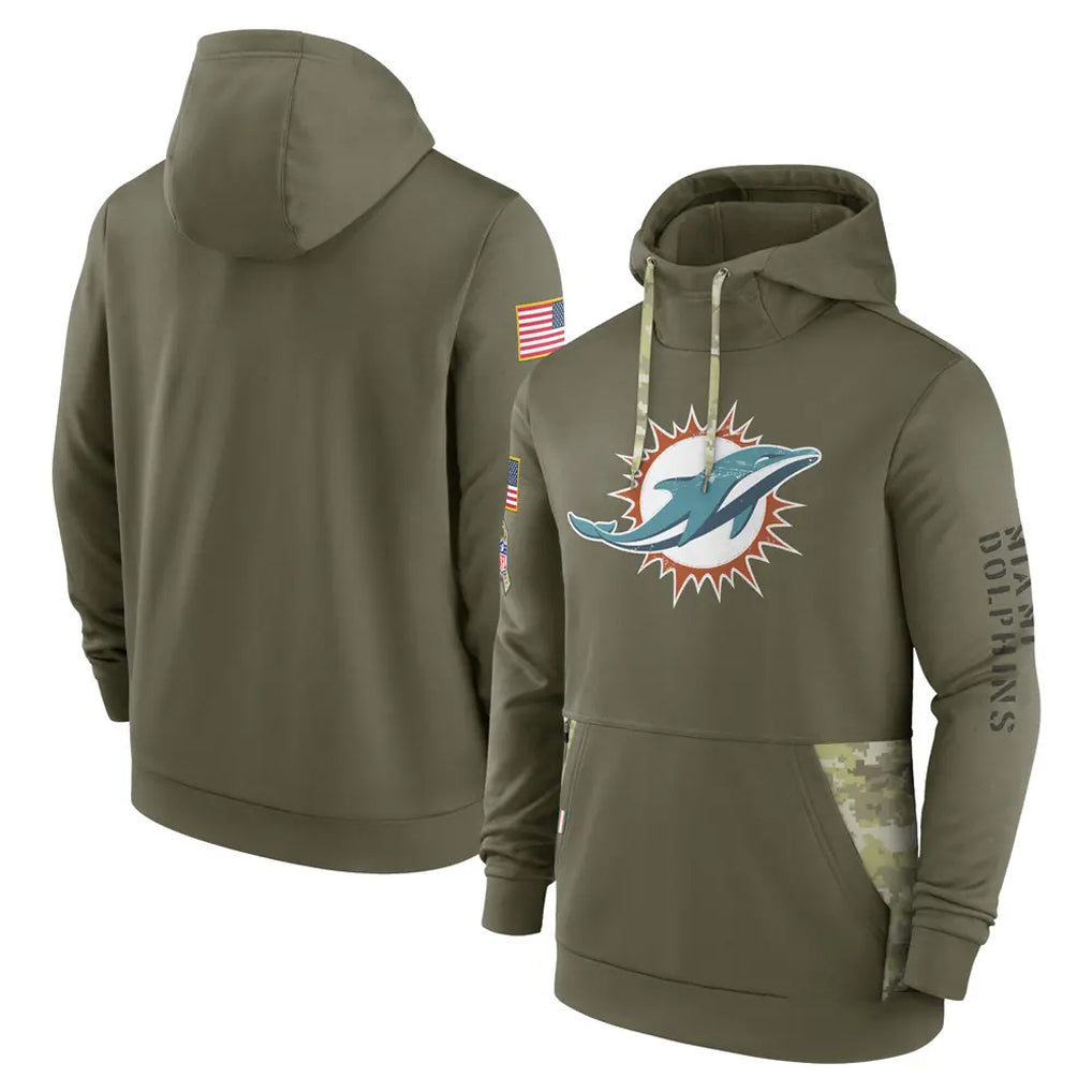 Tlead M.Dolphins Olive Salute to Service Pullover Hoodies Home Game Blank Player Stitched Jerseys