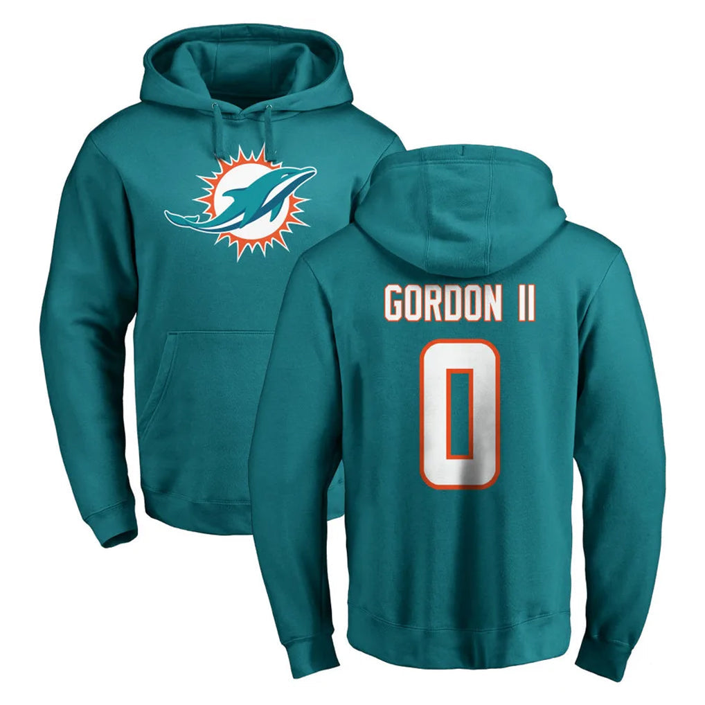 Tlead M.Dolphins #0 Ollie Gordon II Player Aqua LOGO Pullover Hoodies Limited Stitched Jerseys