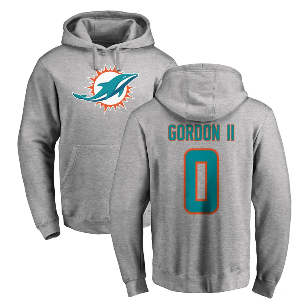 Tlead M.Dolphins #0 Ollie Gordon II Player Gray LOGO Pullover Hoodies Limited Stitched Jerseys