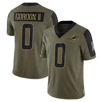 Tlead M.Dolphins #0 Ollie Gordon II Player Olive Salute To Service Limited Game Stitched Jerseys