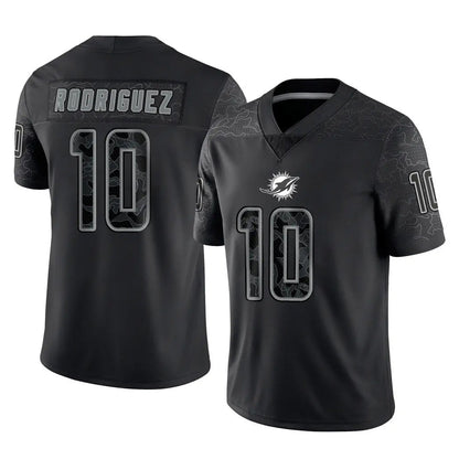Tlead M.Dolphins #10 Jacob Rodriguez Player Black Reflective Limited Game Stitched Jerseys