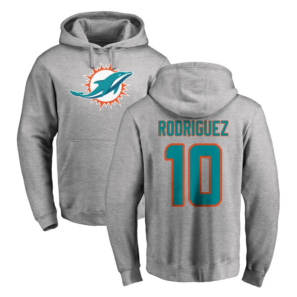 Tlead M.Dolphins #10 Jacob Rodriguez Player Gray LOGO Pullover Hoodies Limited Stitched Jerseys