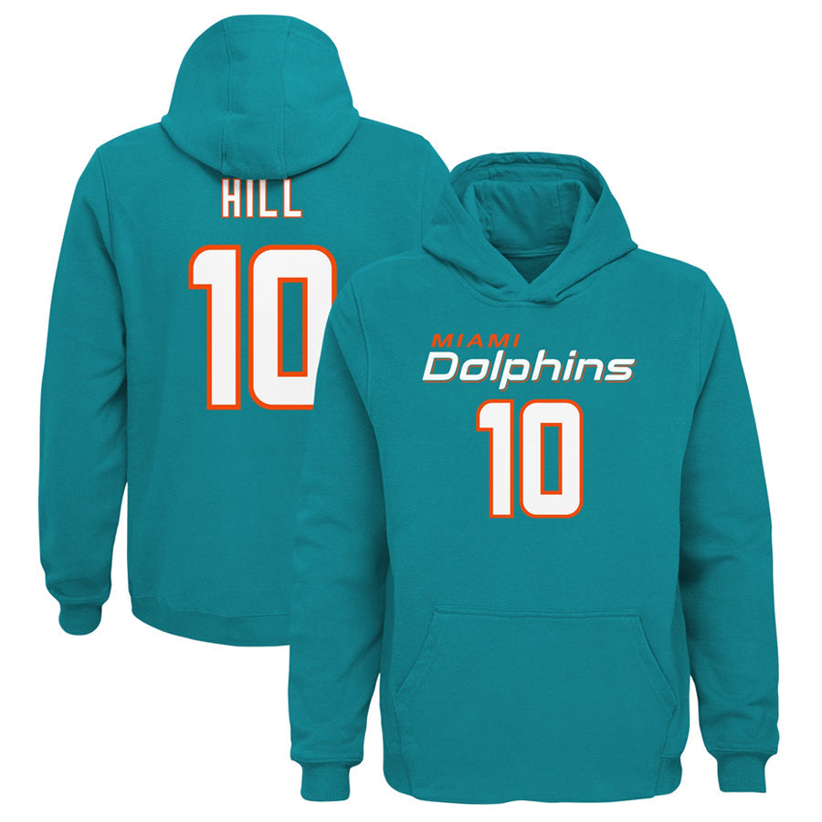 Tlead M.Dolphins #10 Tyreek Hill Player Aqua Mainliner Pullover Hoodie Game Stitched Jerseys