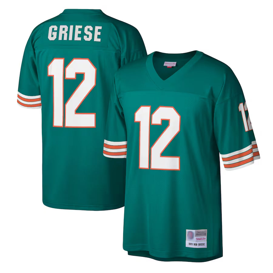 Tlead M.Dolphins #12 Bob Griese Player Mitchell & Ness Aqua Legacy Replica Stitched Jerseys