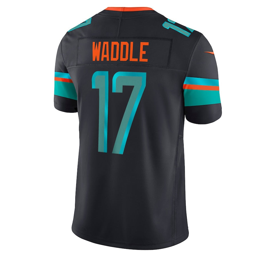 Tlead M.Dolphins #17 Jaylen Waddle Player Blue Rivalries Collection Vapor Limited Stitched Jersey