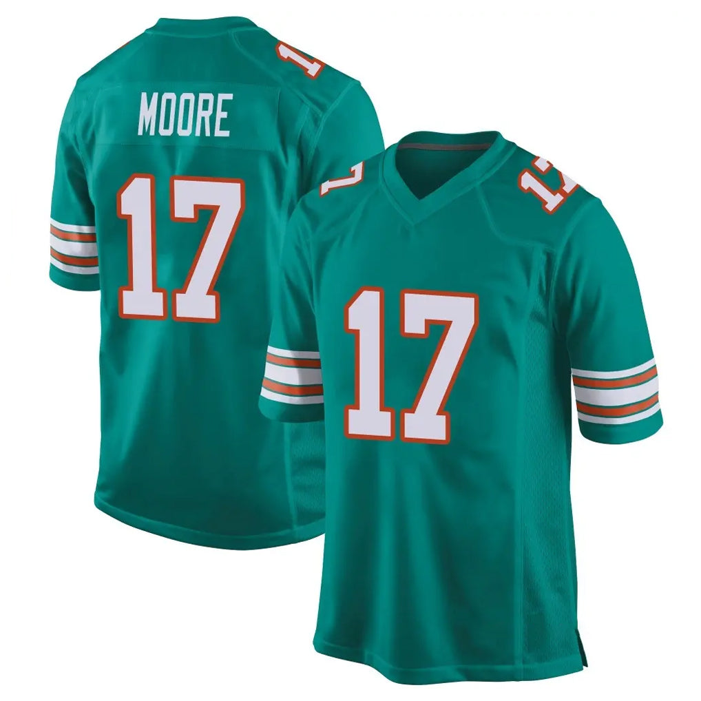 Tlead M.Dolphins #17 Trey Moore Player Aqua Alternate Home Game Stitched Jerseys