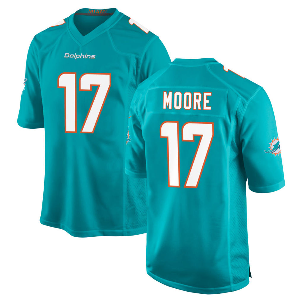 Tlead M.Dolphins #17 Trey Moore Player Aqua Home Game Stitched Jerseys