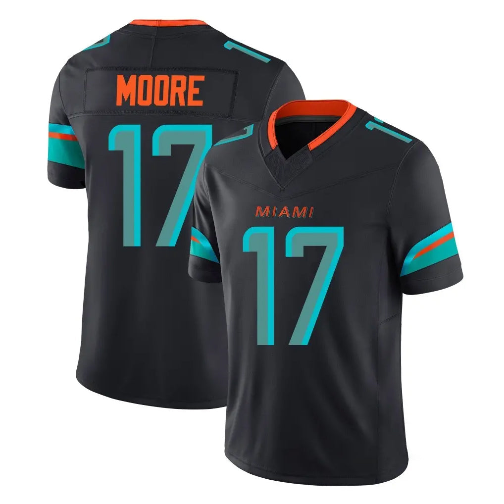 Tlead M.Dolphins #17 Trey Moore Player Black Limited Pitch Rivalries Collection Home Game Stitched Jerseys