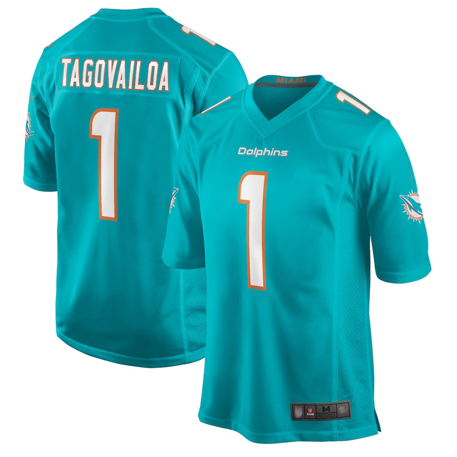 Tlead M.Dolphins #1 Tua Tagovailoa Player Aqua Home Game Stitched Jerseys