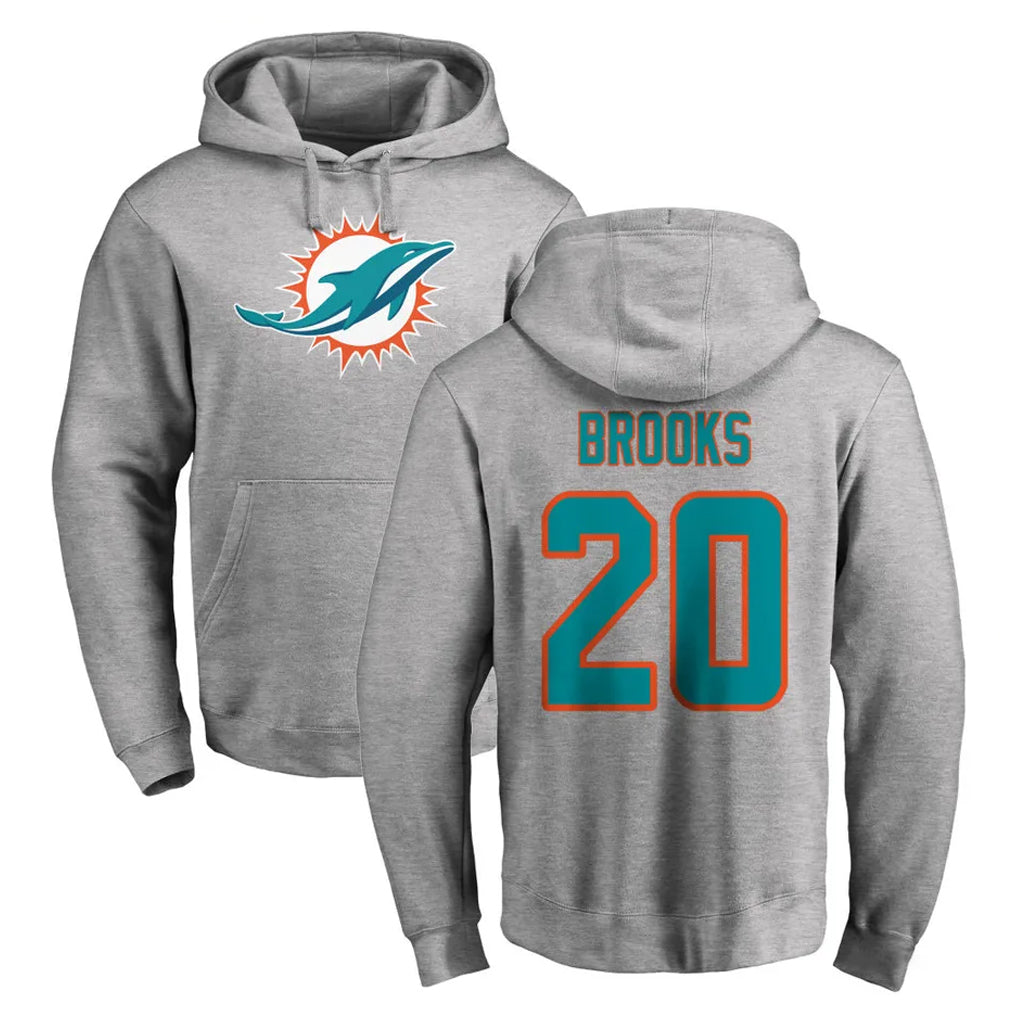 Tlead M.Dolphins #20 Jordyn Brooks Player Gray LOGO Pullover Hoodies Limited Stitched Jerseys