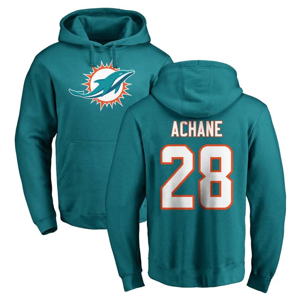 Tlead M.Dolphins #28 De'Von Achane Player Aqua LOGO Pullover Hoodies Limited Stitched Jerseys