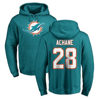 Tlead M.Dolphins #28 De'Von Achane Player Aqua LOGO Pullover Hoodies Limited Stitched Jerseys