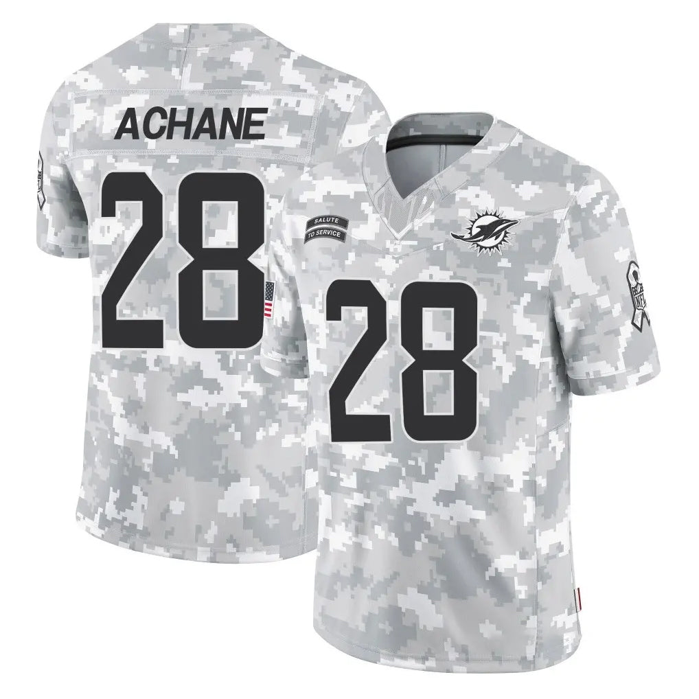 Tlead M.Dolphins #28 De'Von Achane Player Arctic Camo Salute To Service Limited Game Stitched Jerseys
