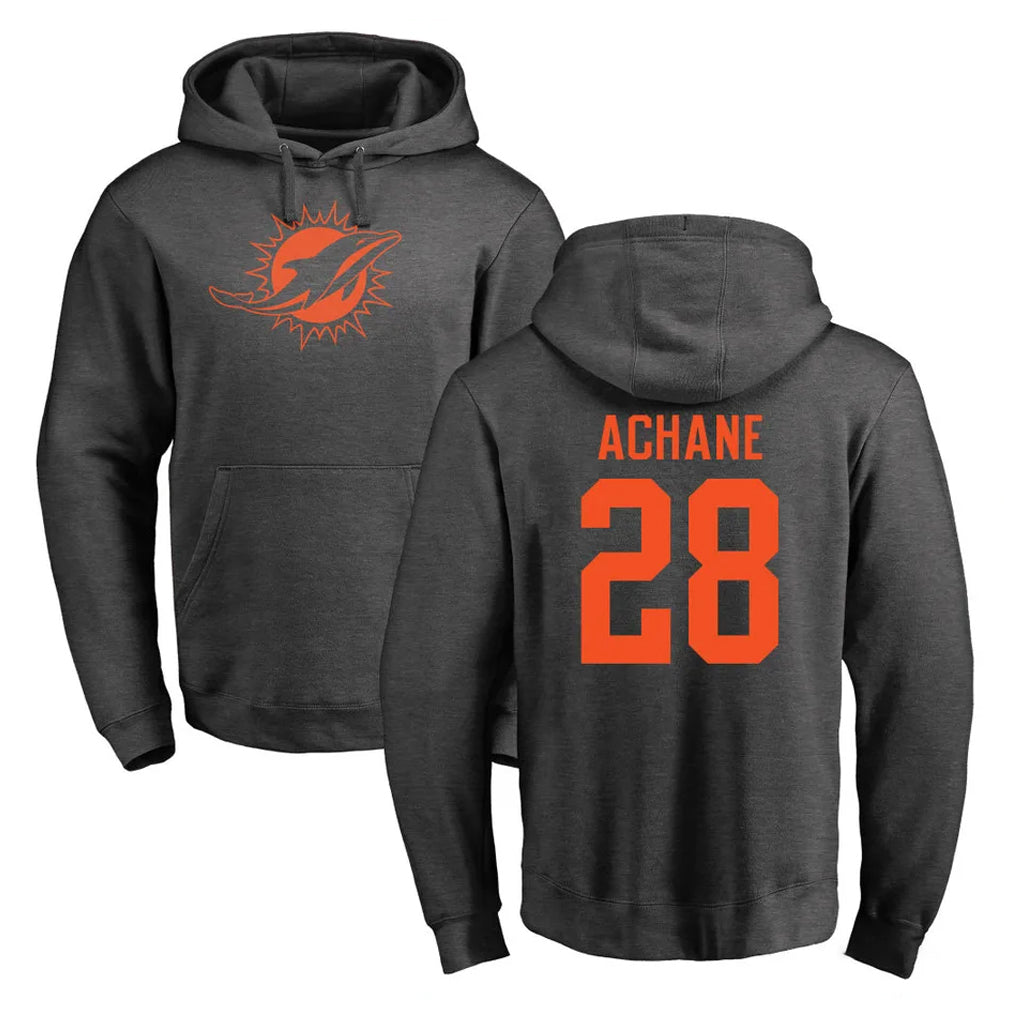 Tlead M.Dolphins #28 De'Von Achane Player Darkgray Pullover Hoodies Limited Stitched Jerseys
