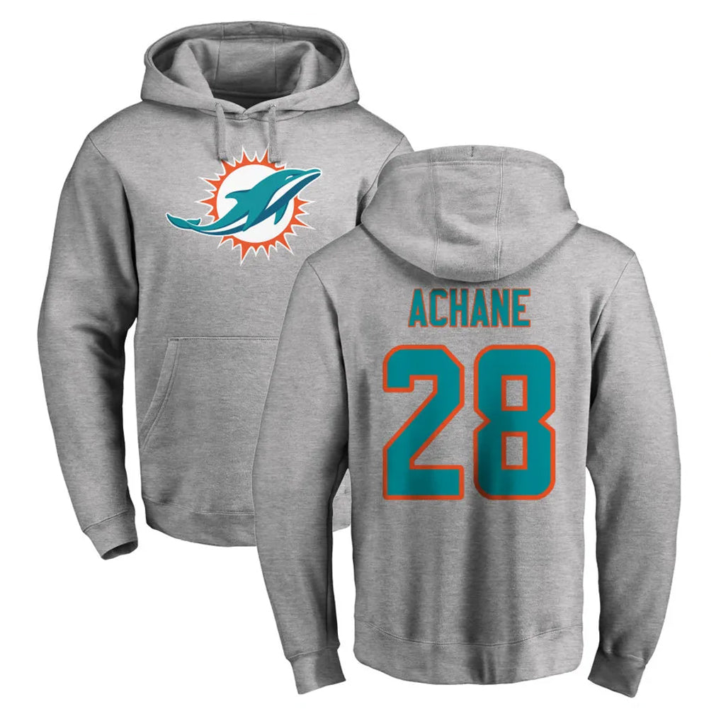 Tlead M.Dolphins #28 De'Von Achane Player Gray LOGO Pullover Hoodies Limited Stitched Jerseys