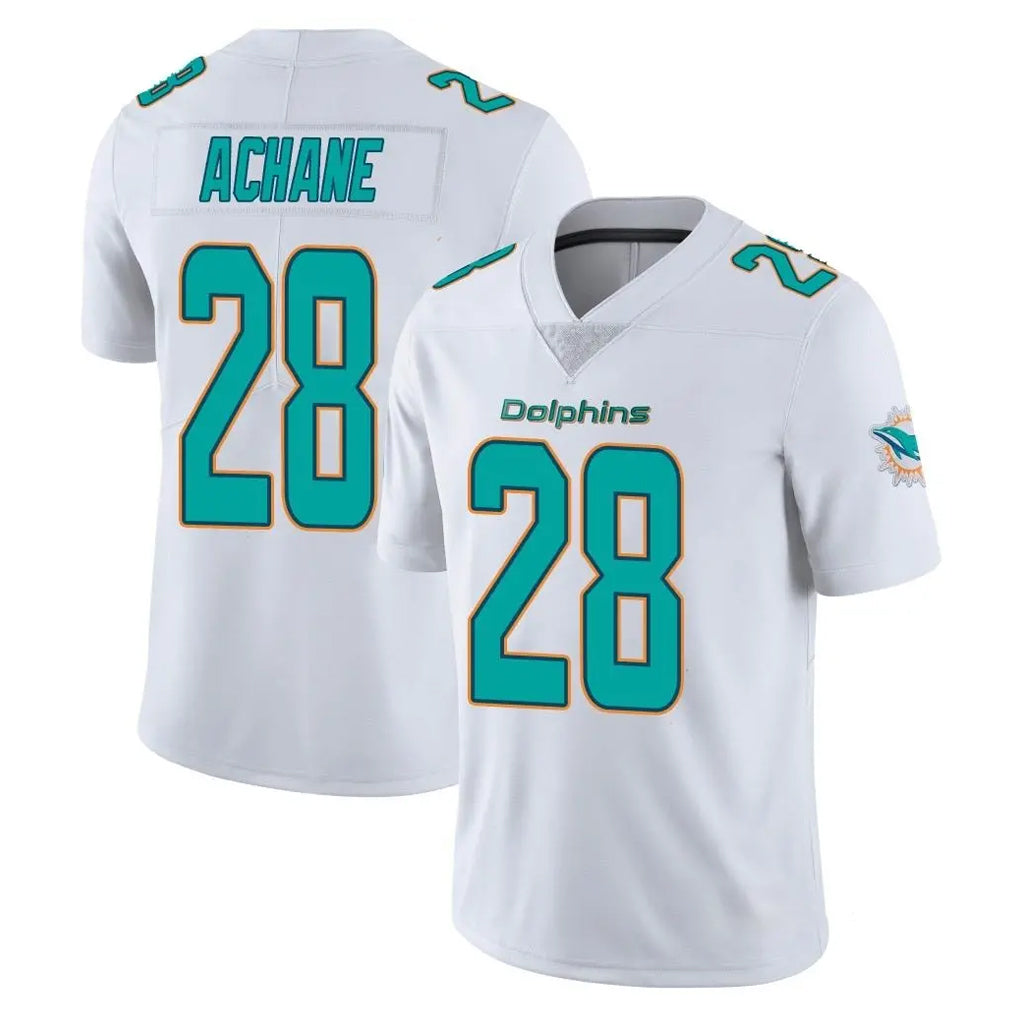 Tlead M.Dolphins #28 De'Von Achane Player White Limited Vapor Untouchable Home Game Stitched Jerseys