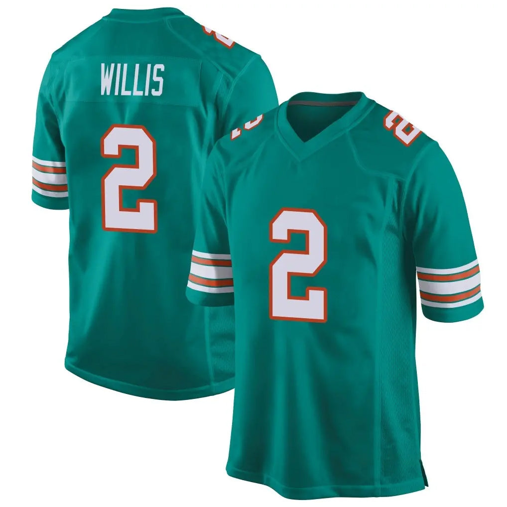 Tlead M.Dolphins #2 Malik Willis Player Aqua Alternate Home Game Stitched Jerseys