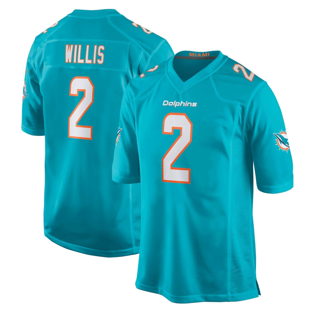 Tlead M.Dolphins #2 Malik Willis Player Aqua Home Game Stitched Jerseys