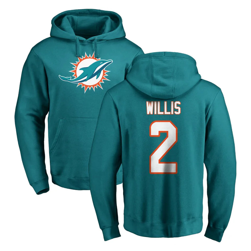 Tlead M.Dolphins #2 Malik Willis Player Aqua LOGO Pullover Hoodies Limited Stitched Jerseys