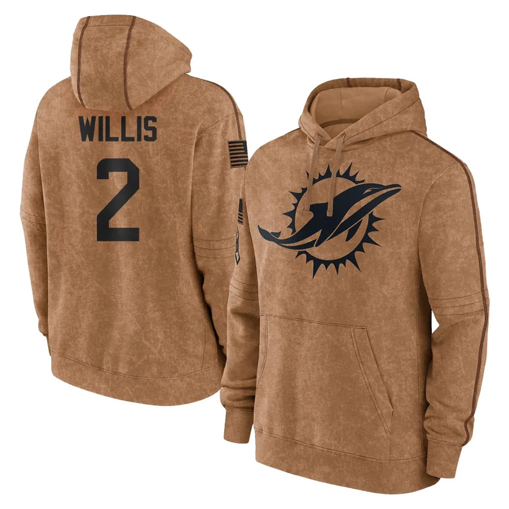 Tlead M.Dolphins #2 Malik Willis Player Brown Salute to Service Hoodies Limited Game Stitched Jerseys