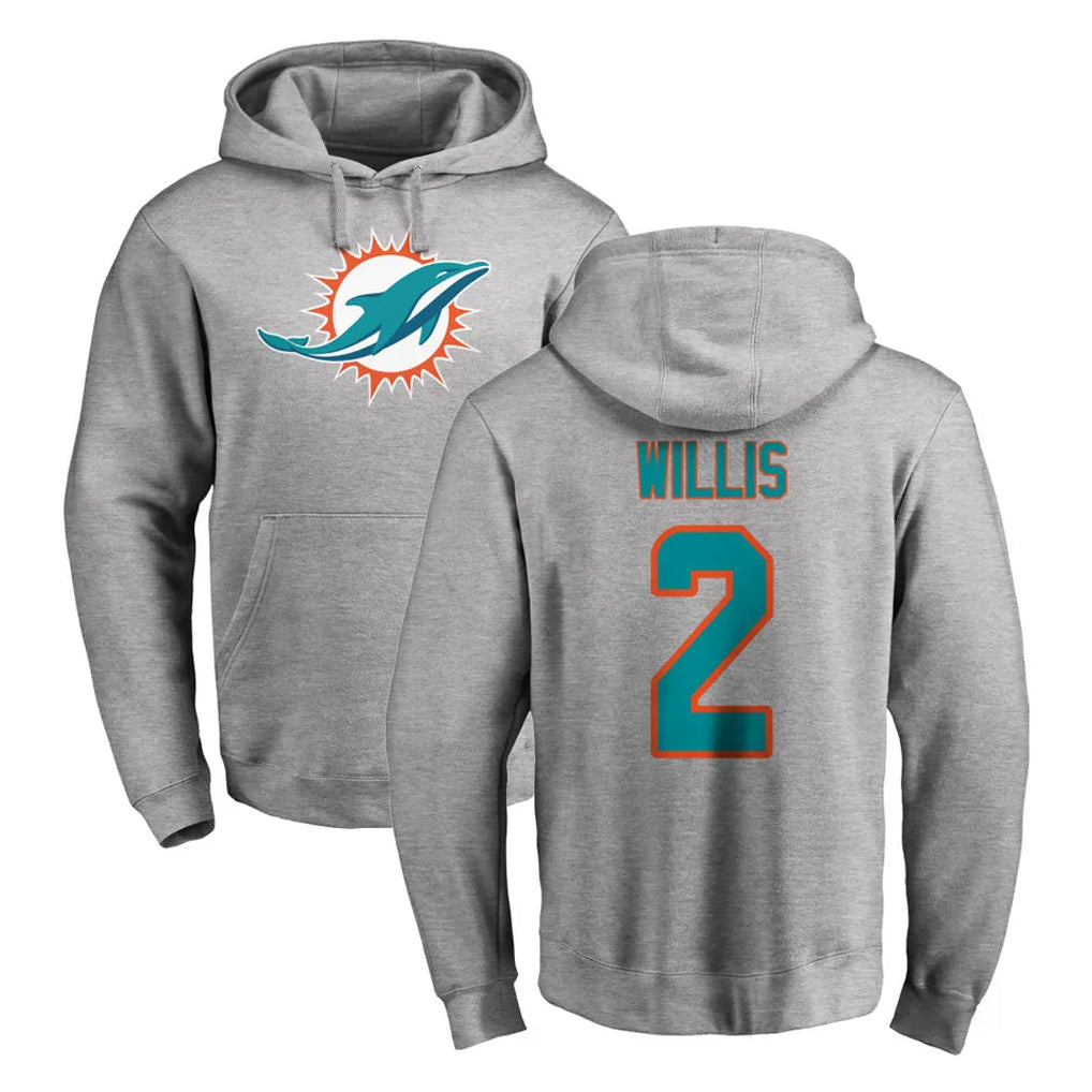 Tlead M.Dolphins #2 Malik Willis Player Gray LOGO Pullover Hoodies Limited Stitched Jerseys
