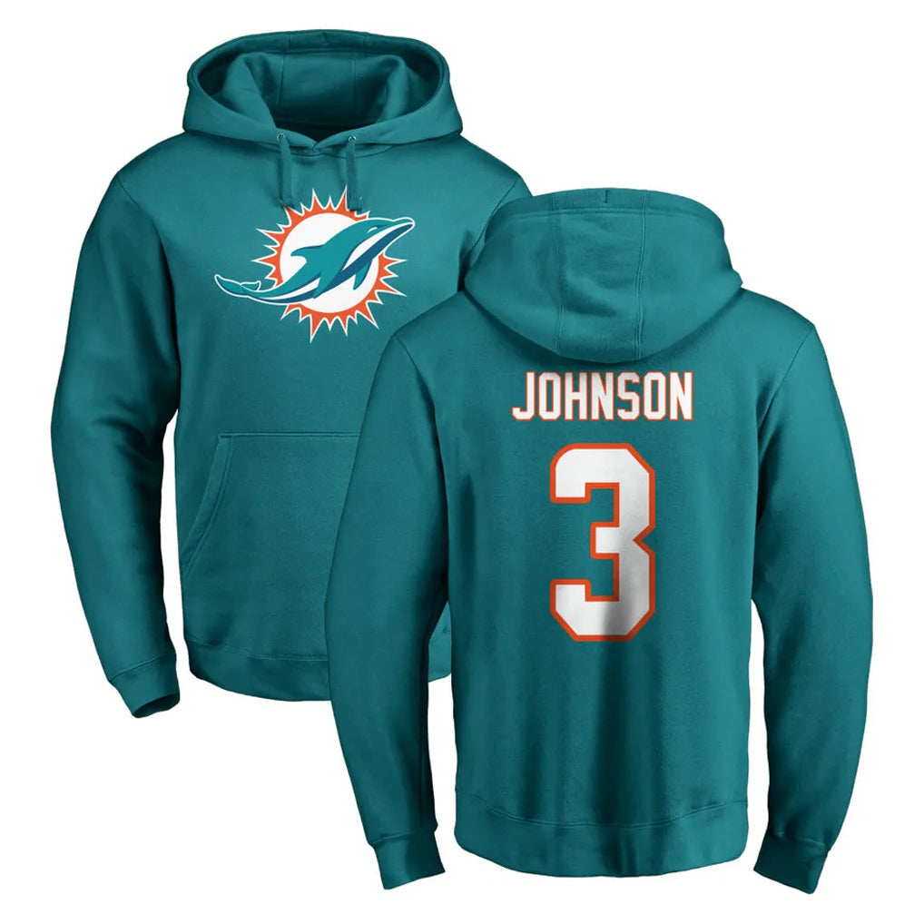 Tlead M.Dolphins #3 Chris Johnson Player Aqua LOGO Pullover Hoodies Limited Stitched Jerseys