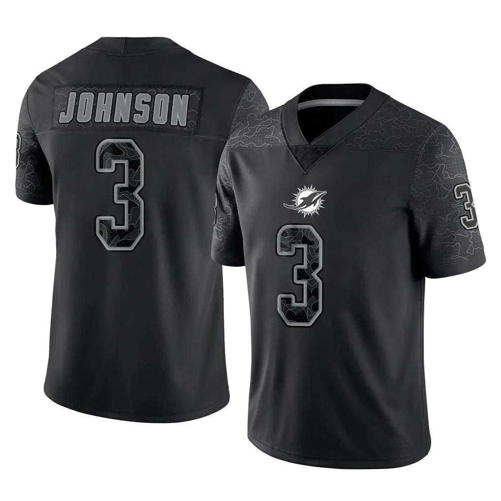 Tlead M.Dolphins #3 Chris Johnson Player Black Reflective Limited Game Stitched Jerseys