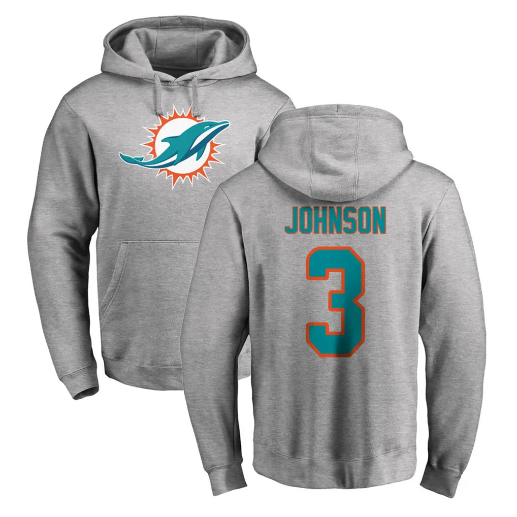 Tlead M.Dolphins #3 Chris Johnson Player Gray LOGO Pullover Hoodies Limited Stitched Jerseys