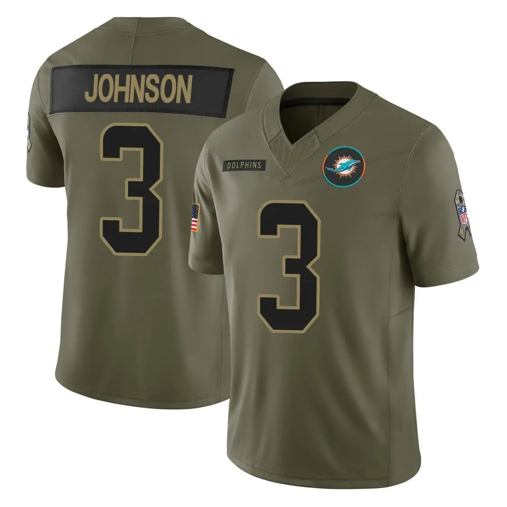 Tlead M.Dolphins #3 Chris Johnson Player Olive 2025 Salute To Service Limited Game Stitched Jerseys